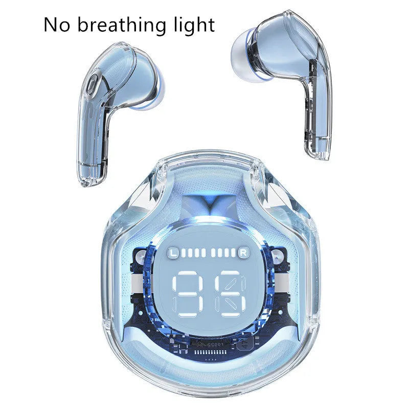 Transparent warehouse wireless Bluetooth in-ear headset shown in multiple colours.