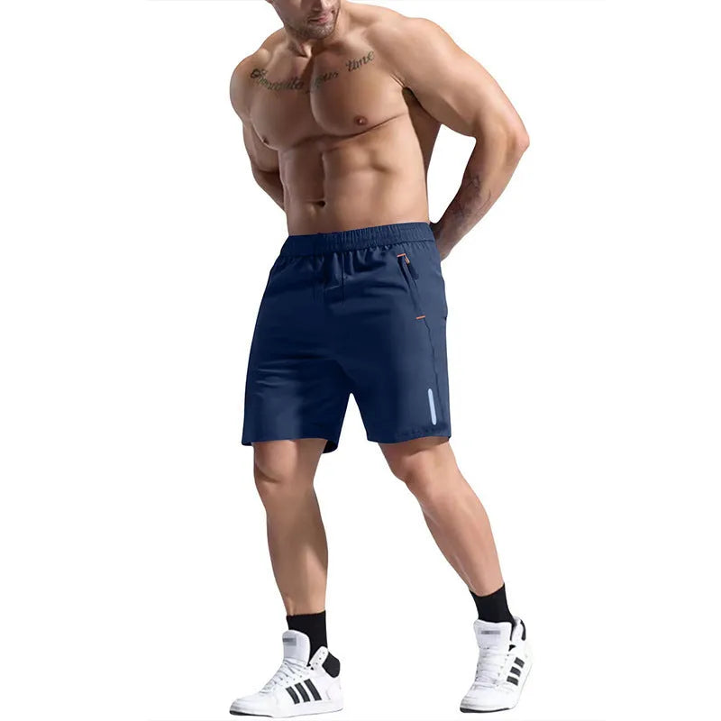 Men's grey bamboo fibre sports shorts with an elastic high waist and drawstring closure.