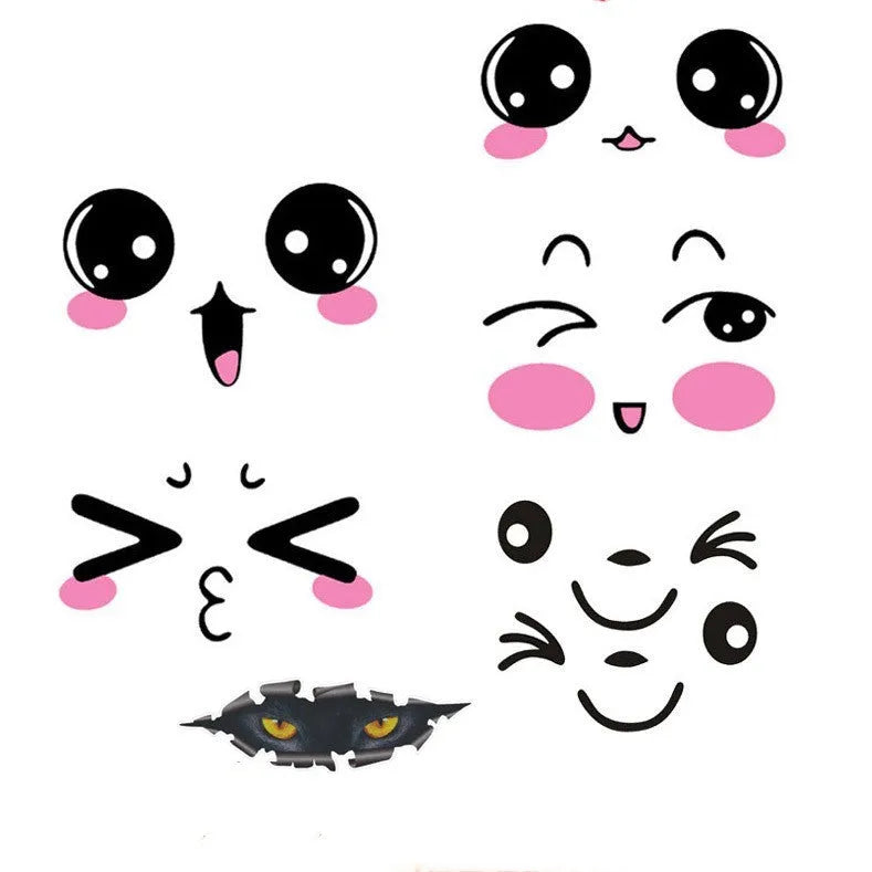 Reflective cartoon car sticker pair for vehicle personalisation with cute eyes design on PET material