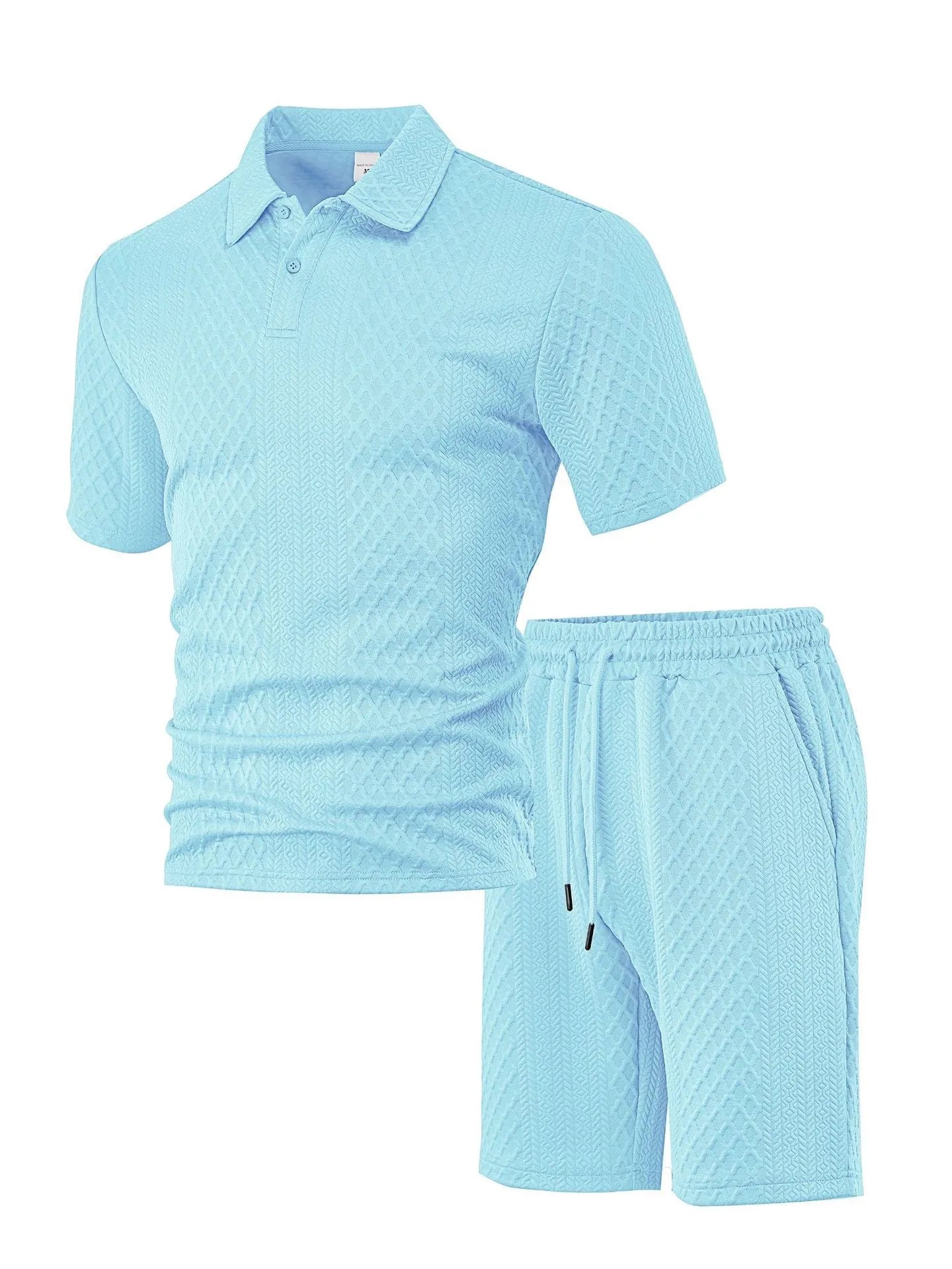 Men's pattern cloth short sleeve suit set in sports leisure style with polo shirt and trousers