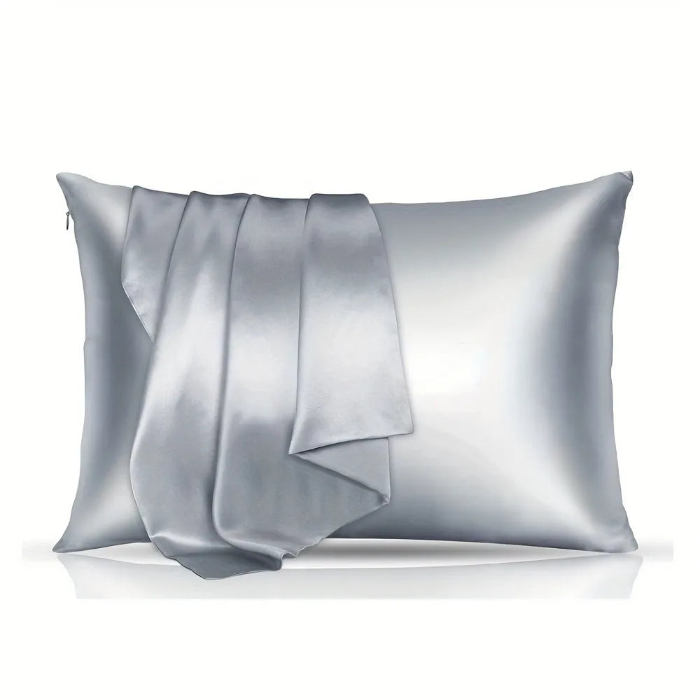 Satin cloth solid colour pillowcase pair in polyester fibre with plain weave finish