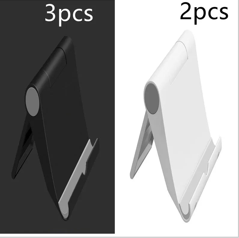 Black PE folding phone and tablet stand shown at an angle on a white background.