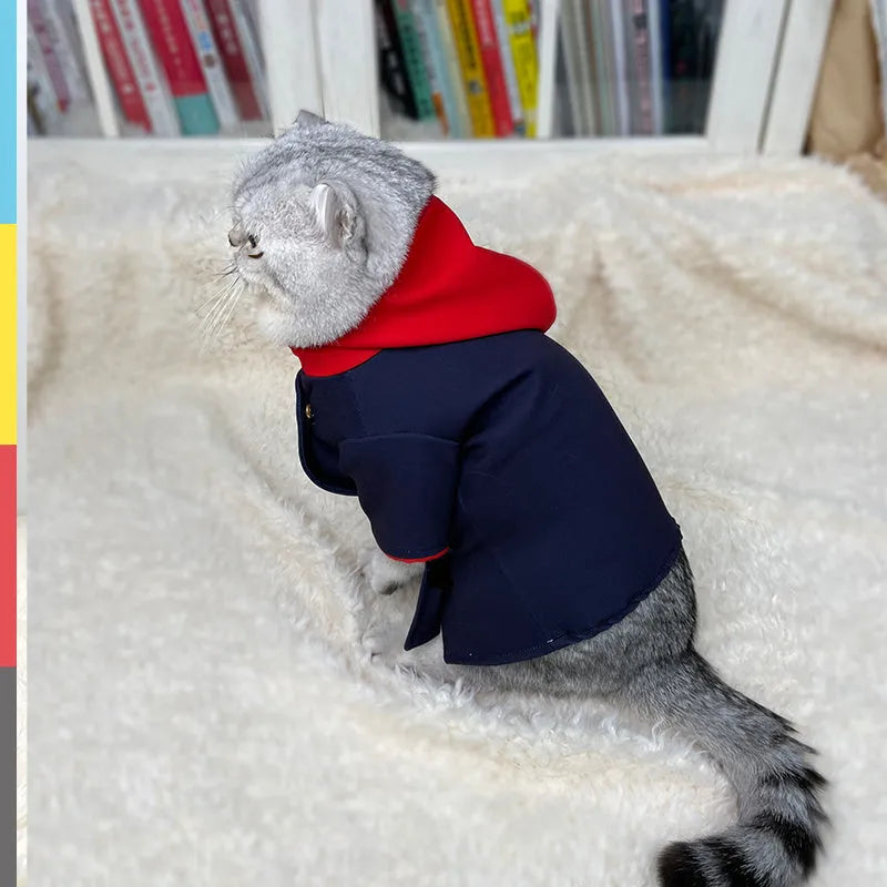 Cat and dog wearing hoodie costume for photography with adjustable sizing
