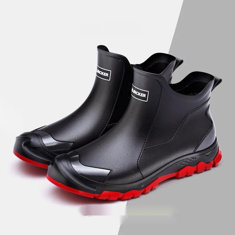 Korean style short tube rain boots with PVC upper and plastic sole for outdoor wading
