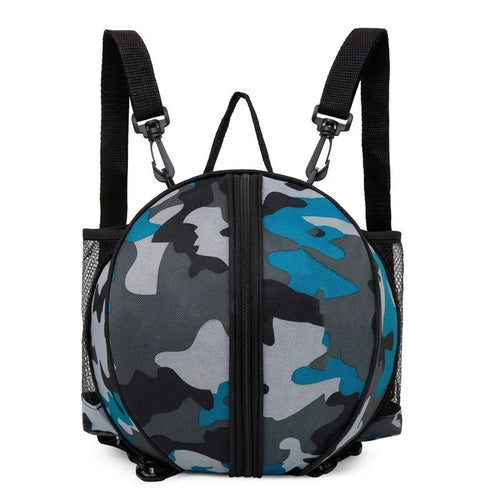 Black Oxford cloth basketball training bag with a single shoulder strap, shown next to a basketball.