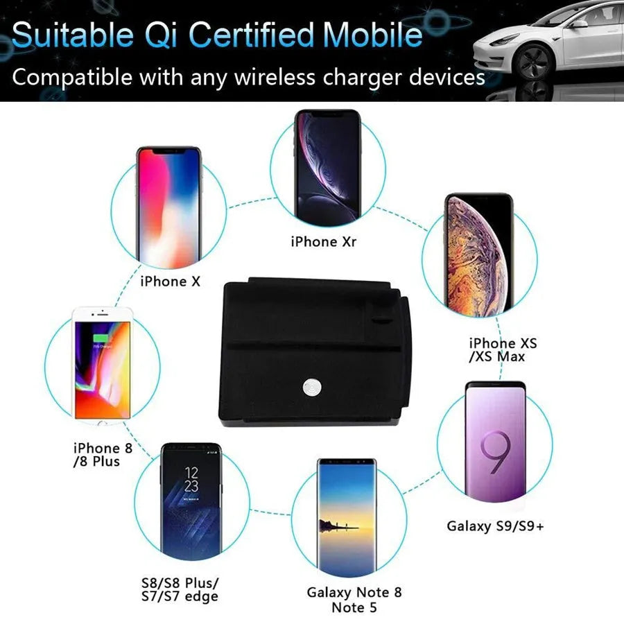 Black wireless charging storage dock for QI-compatible devices with fast charging support