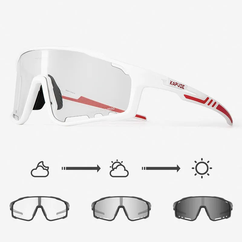 Semi-rimless photochromic cycling glasses with a TR90 frame, shown in a sport setting.