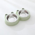 Stainless steel double pet bowl set with frog-shaped non-skid base in blue colour