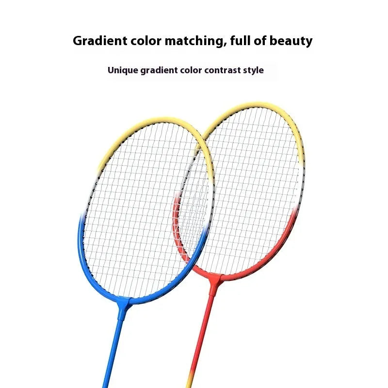 Pair of blue and red ultra-light alloy badminton rackets side by side