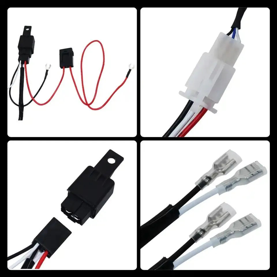 Automotive LED work light wiring harness with silicone cable and connectors