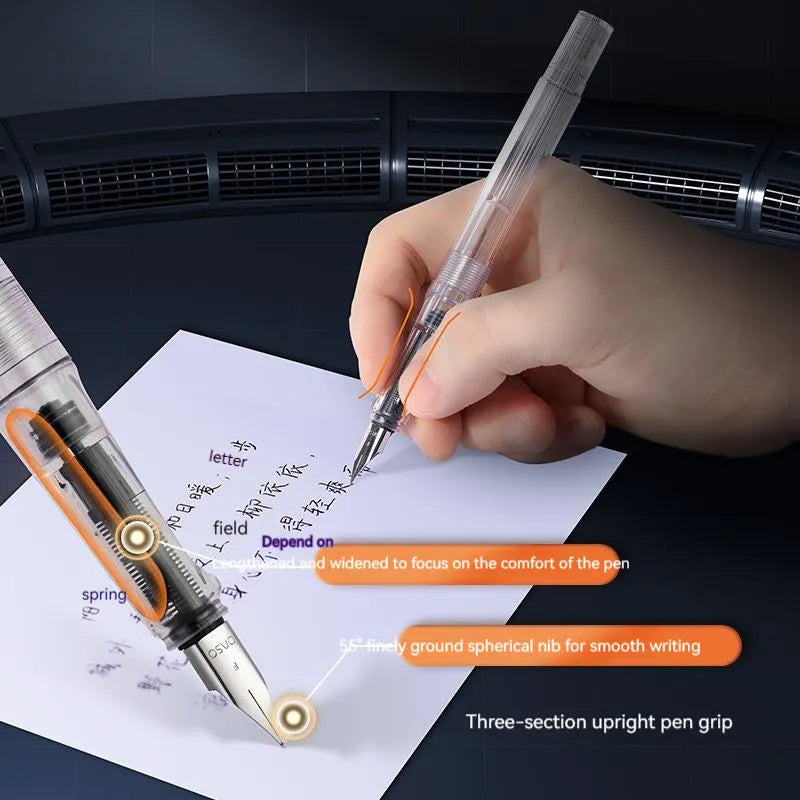 Automatic suction pen set with plastic body, two metal tip options, and a separate 40ml ink feeder tank.