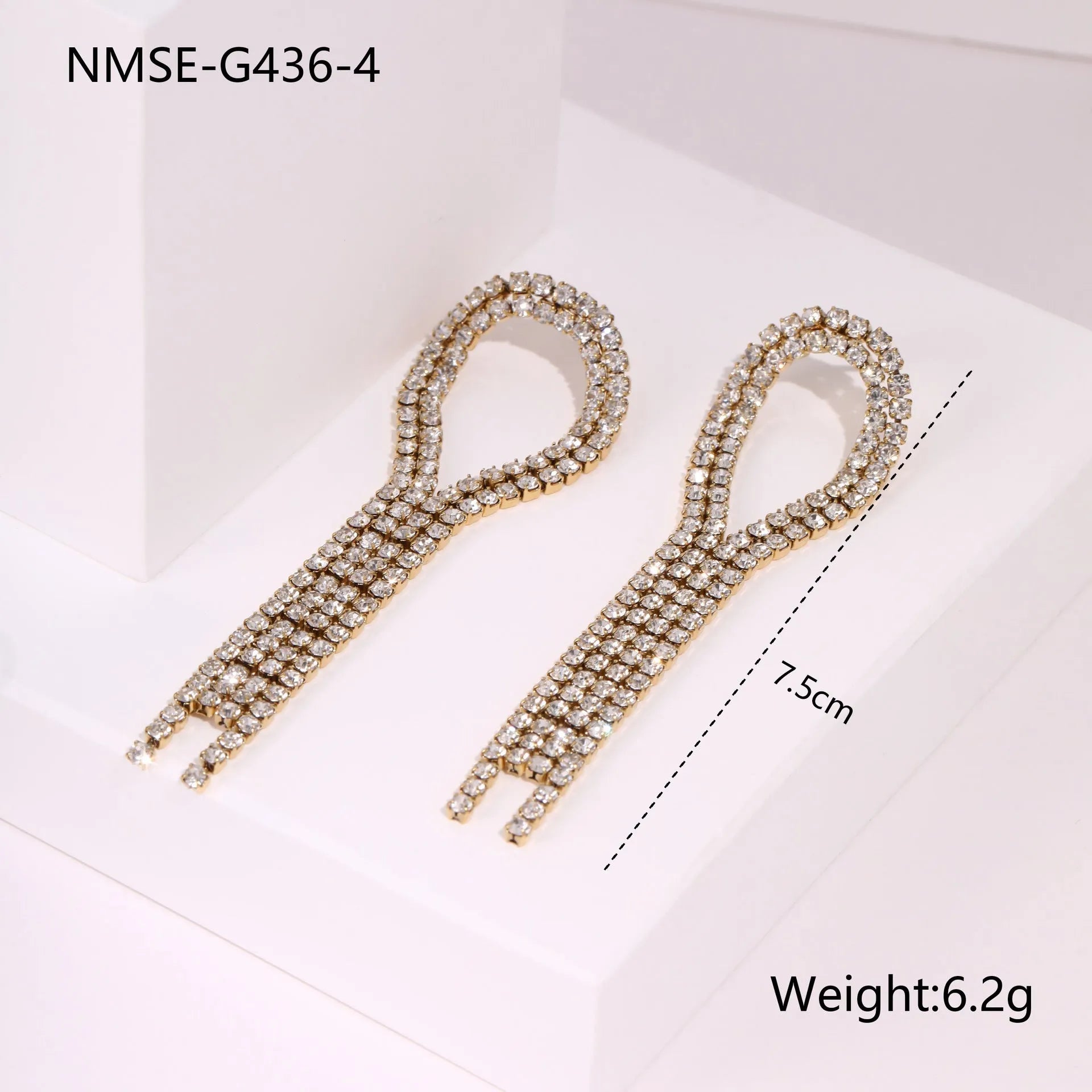 Stainless steel heart and star earrings with diamond tassel design and 18K gold electroplating