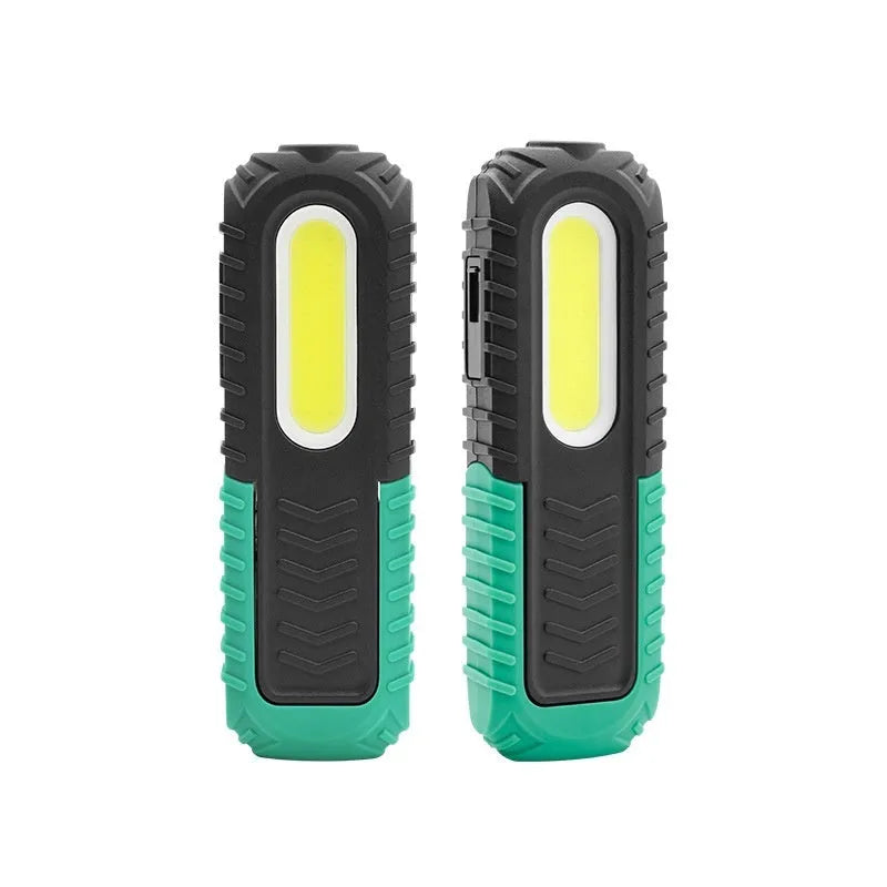 Black and green USB rechargeable auto repair work light with compact dimensions