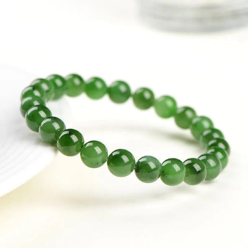 Natural jasper ball bracelet with polished Hetian jade beads in five size options