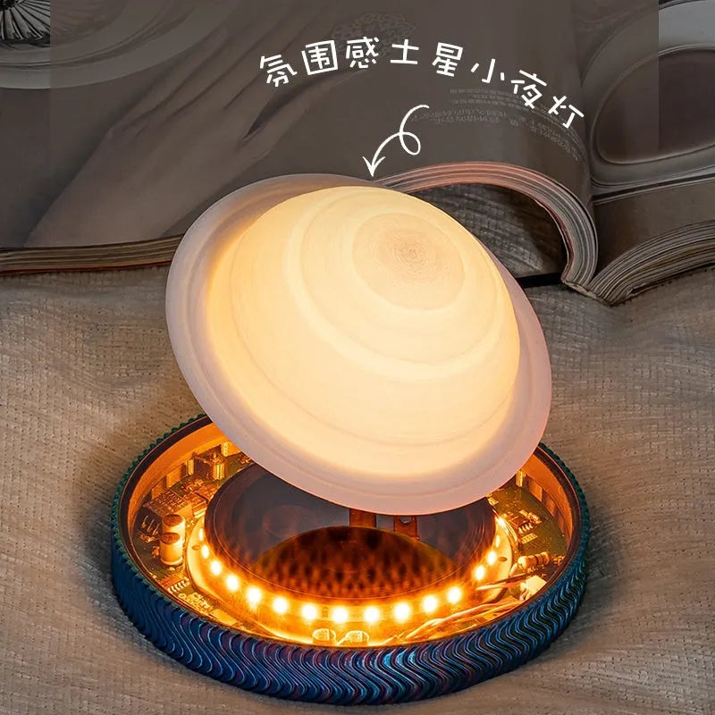 Magnetic suspension moon lamp floating above surface with USB cable