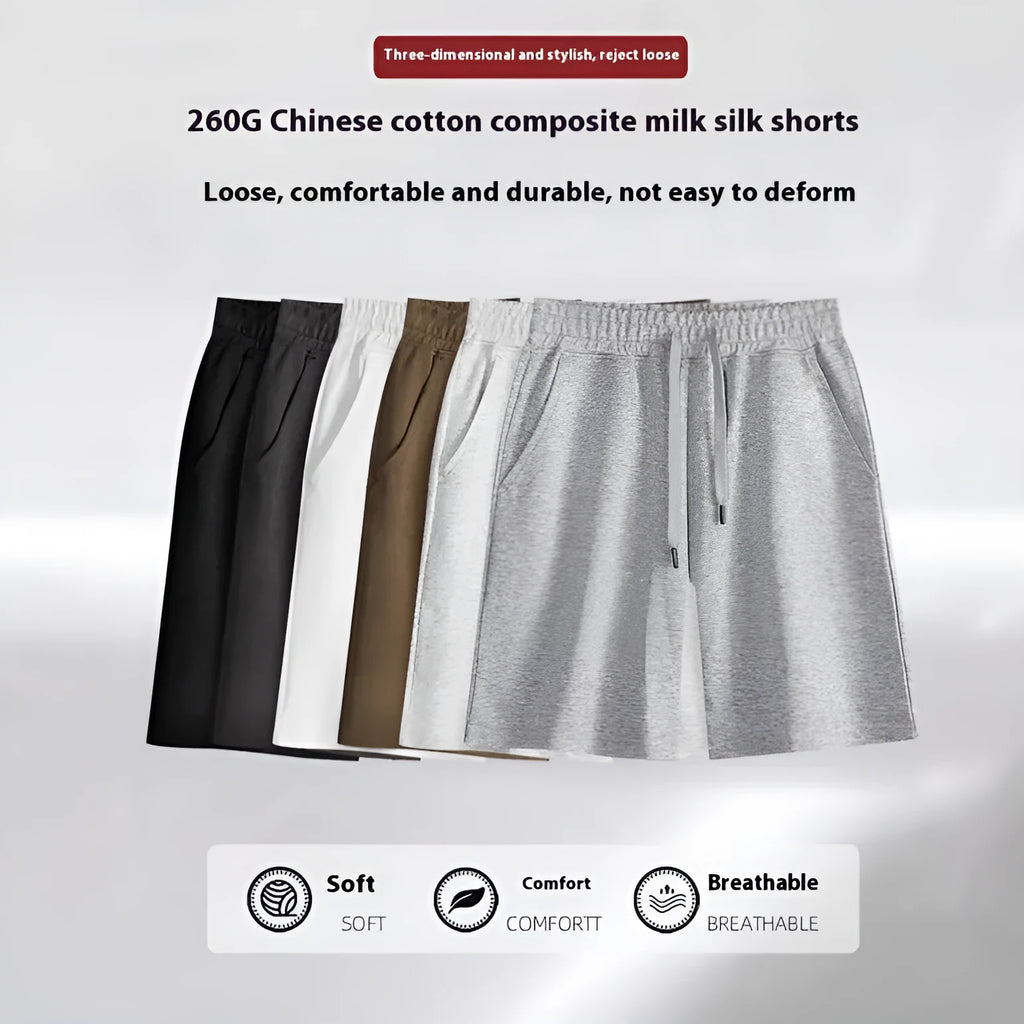 Cotton micro-elastic sports shorts in straight cut fifth length design on hanger