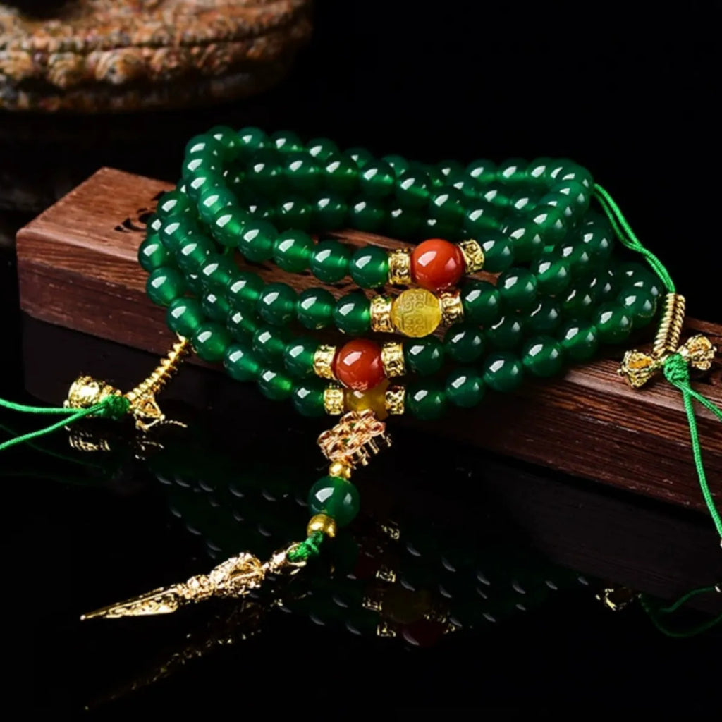 Brazil natural green agate multi-circle bracelet shown in hand, with certificate.