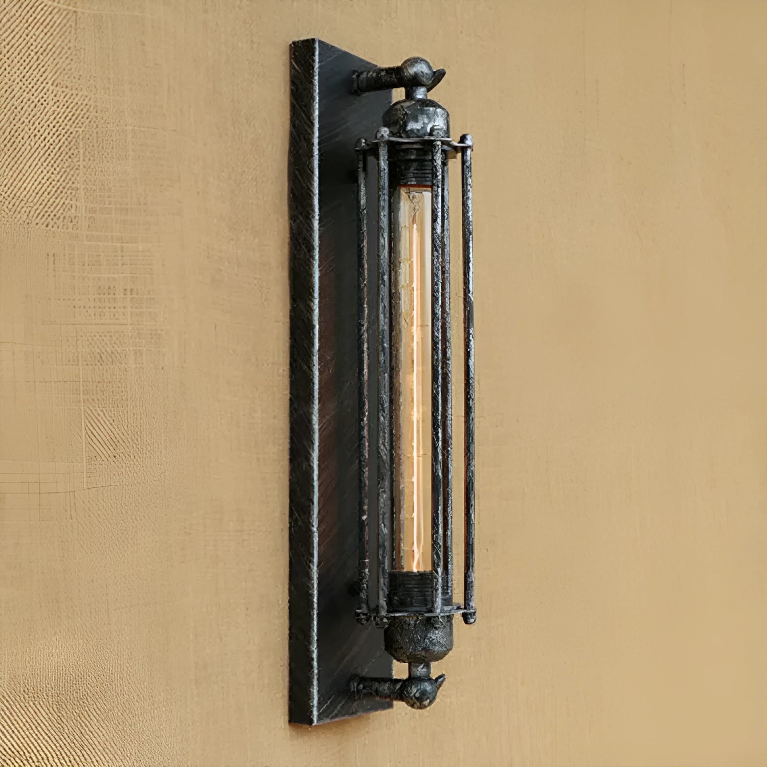Industrial retro flute iron wall lamp in antique style, shown in silver finish.