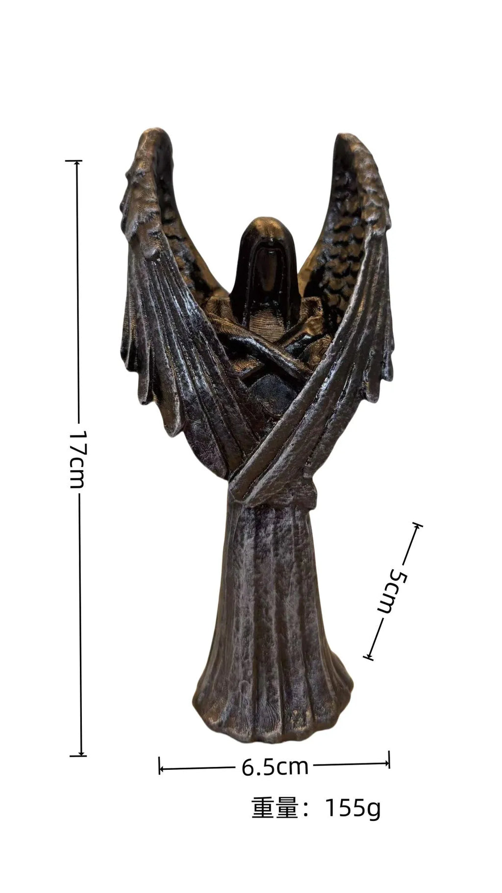 Dark angel statue resin ornament measuring 17cm tall on display.