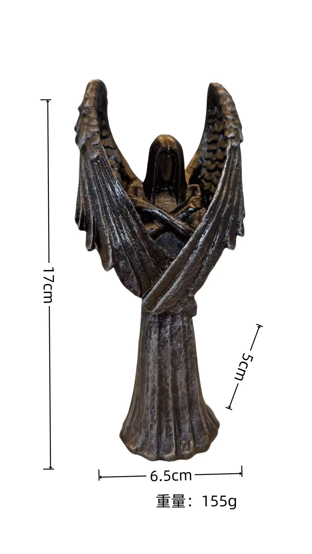 Dark angel statue resin ornament measuring 17cm tall on display.