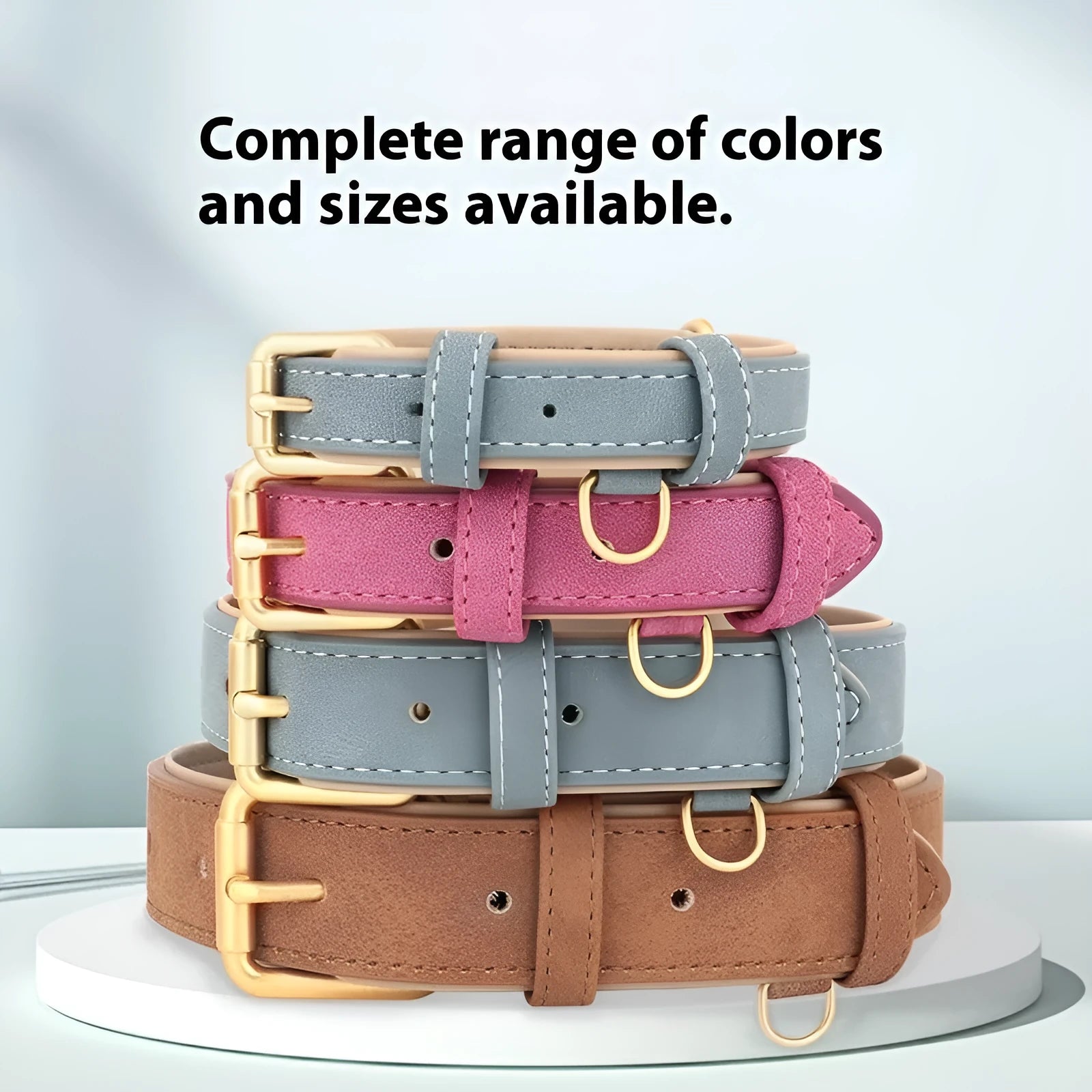 Double-layer leather dog collar with traction rope in rose red, brown, or blue colour