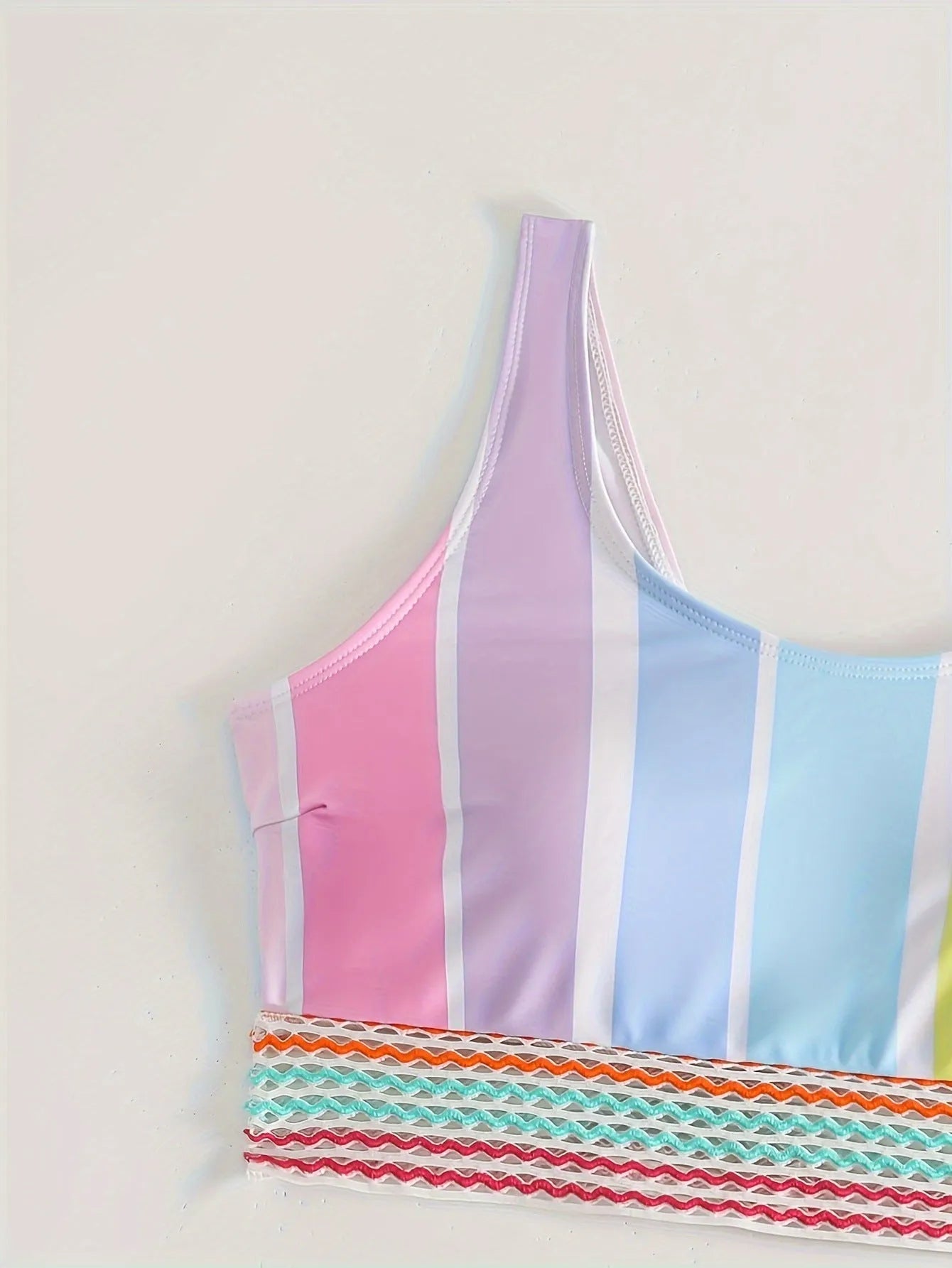 Women's striped sport bikini set with briefs style bottoms and coordinating top