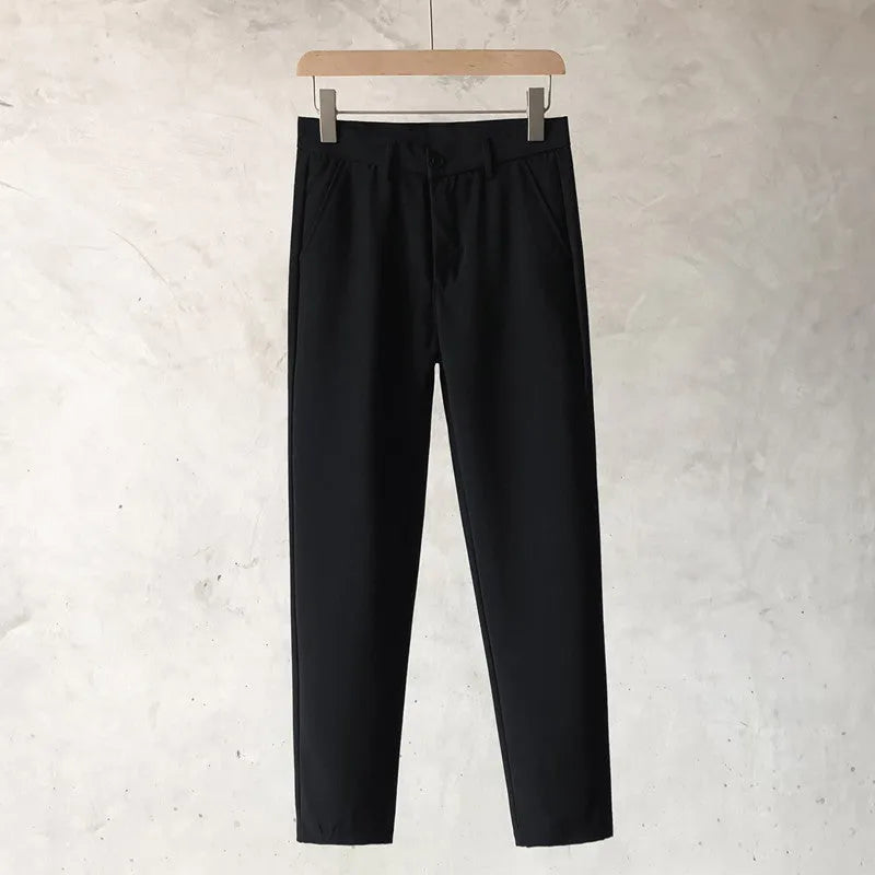 Boys slim straight wool trousers with tapered cut in black, white, dark grey or light grey