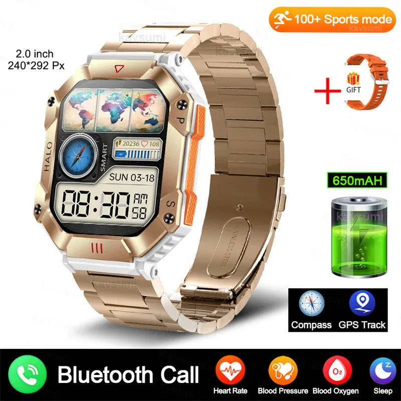 Android smart watch for women with GPS, titanium case, and a selection of band styles on display.