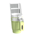 Grey cat litter scoop with waste collection bin showing foldable bottom design