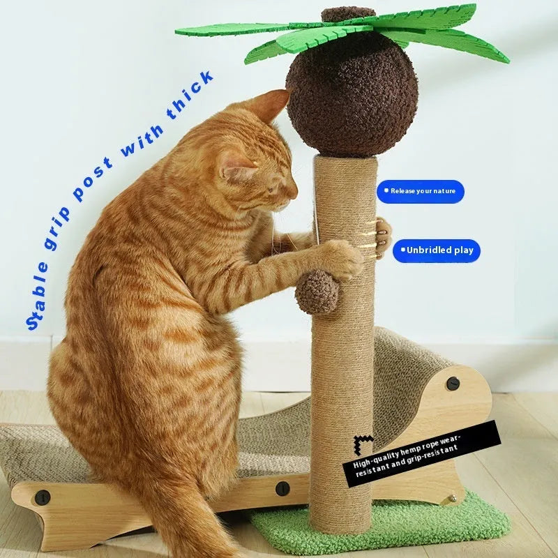 Wooden beach chair style cat climbing frame with hemp scratching column and chamfered design