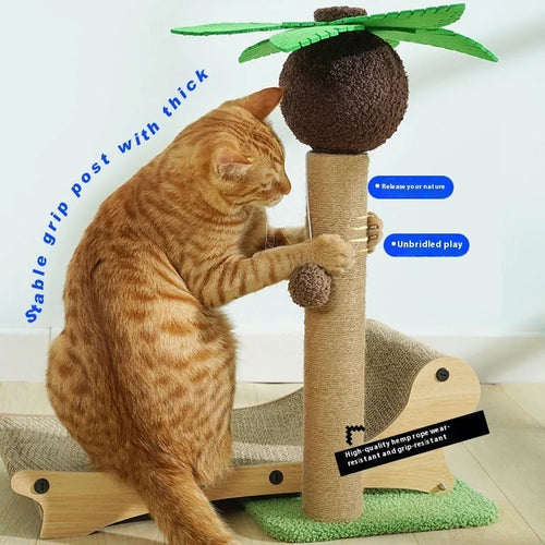Wooden beach chair style cat climbing frame with hemp scratching column and chamfered design