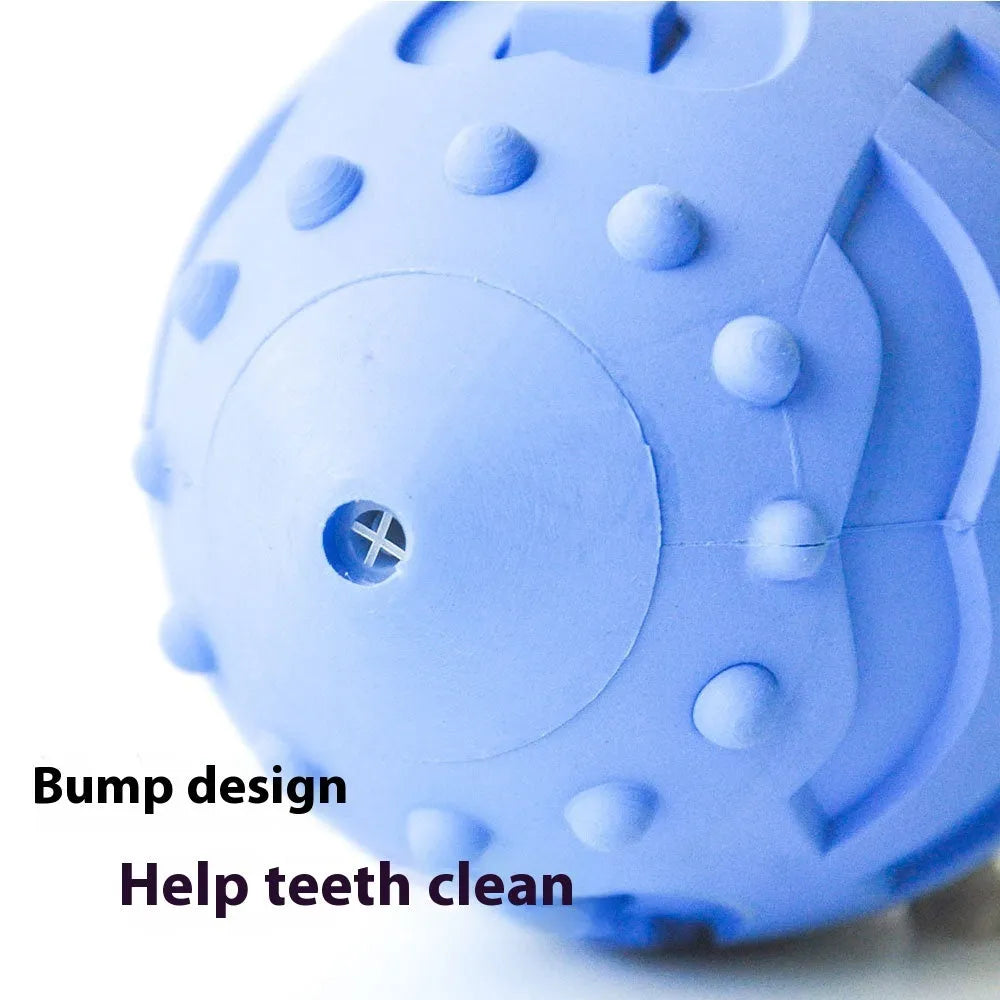 Thickened rubber rugby ball dog toy in light green or sapphire blue for interactive play and teeth cleaning