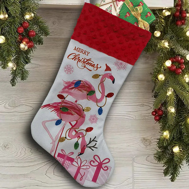 Cloth Christmas stocking measuring 46cm by 28cm in American decorative style