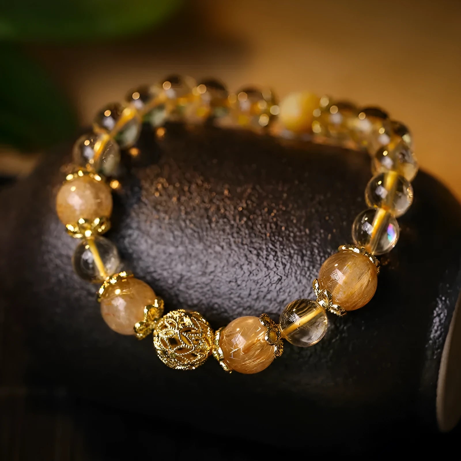 Women's citrine lucky bracelet in artificial crystal with retro styling and electroplated finish