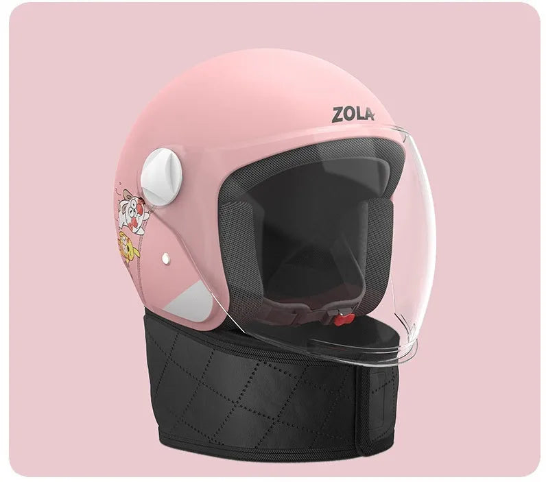 Winter electric bicycle helmet with removable scarf and anti-fog visor in blue colour