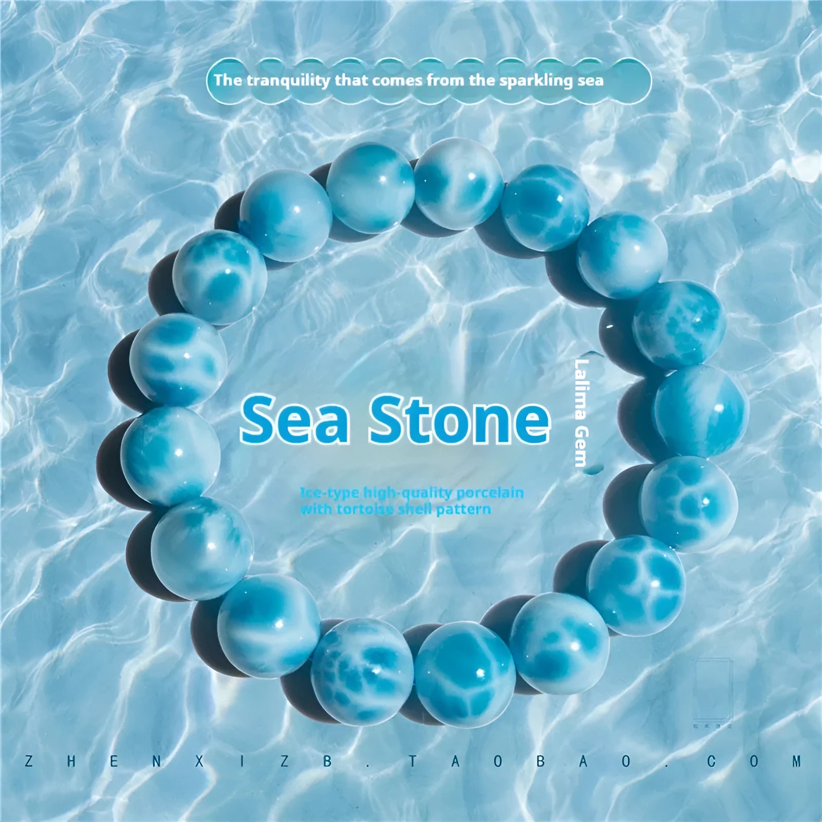 Blue natural crystal sea-pattern bodhi bracelet with pearl accents in Maillard style arrangement