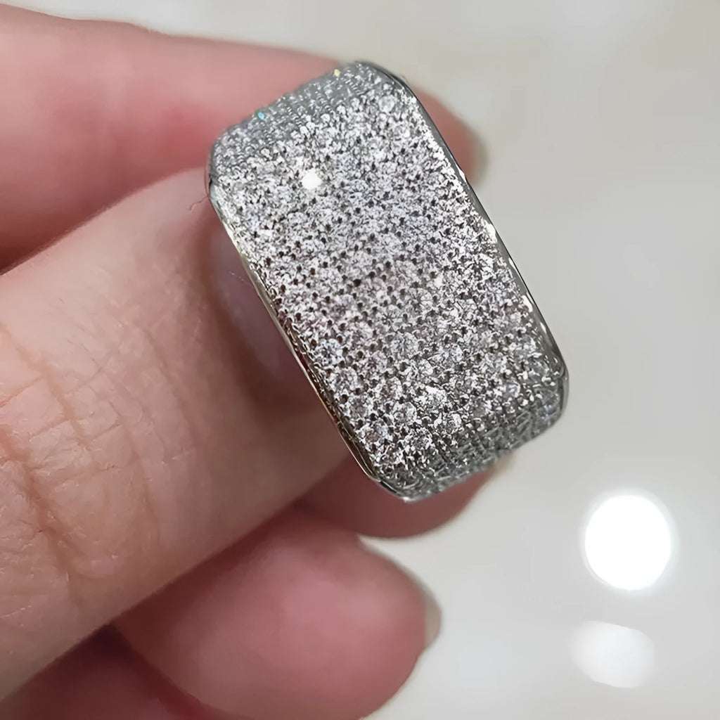 Micro-inlaid starry index finger ring in white gold colour copper with round zircon