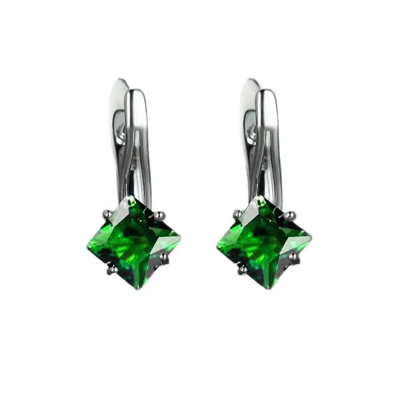 Copper diamond design earrings with inlaid zircon stones in blue, green and colour variations