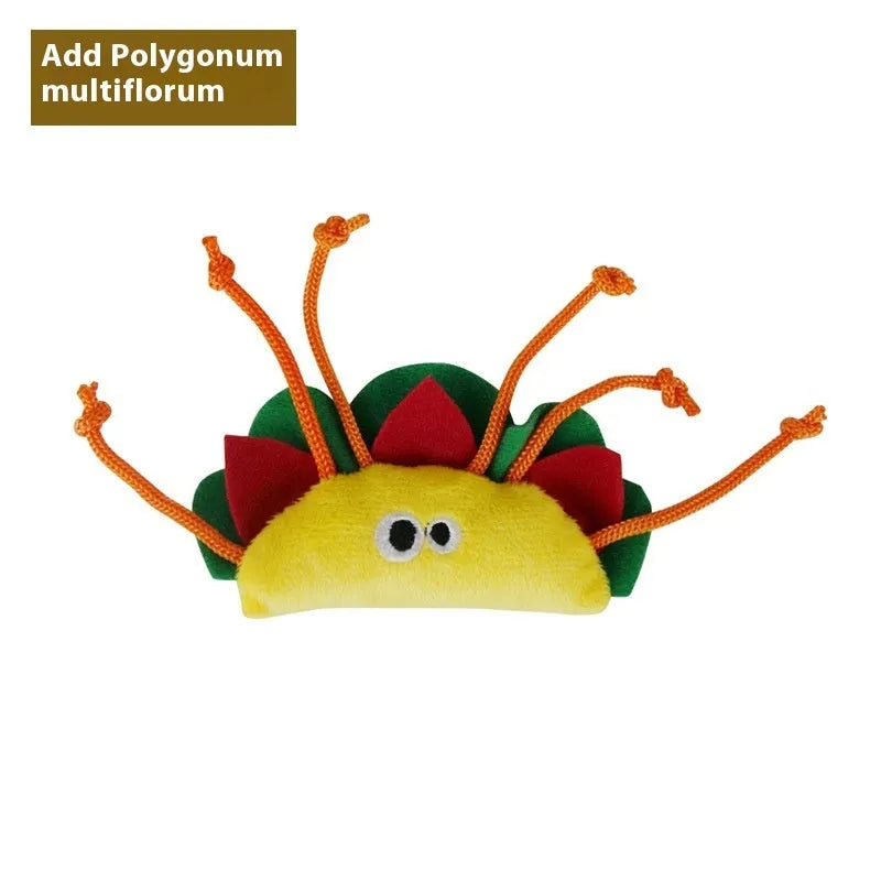 Polygonum multiflorum wooden molar cat toy with catnip plush attachment in pizza style