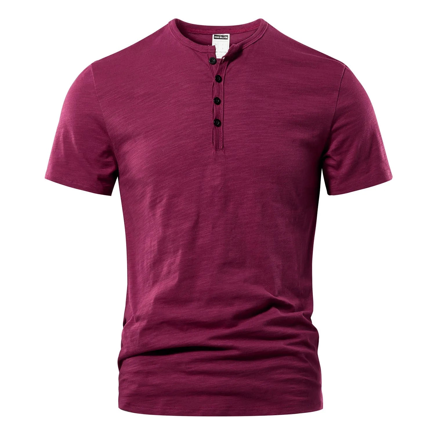 Men's slub cotton short sleeve T-shirt in a solid colour on a hanger, showing the textured fabric and British style cut.