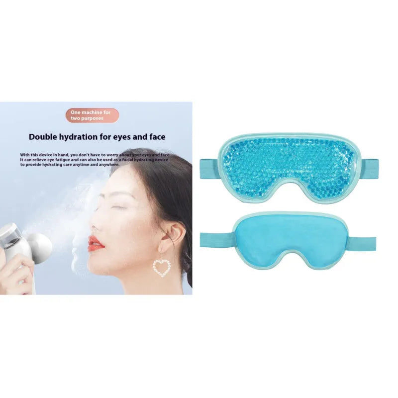 White portable rechargeable warm eye compress device and eye mask set on a table.