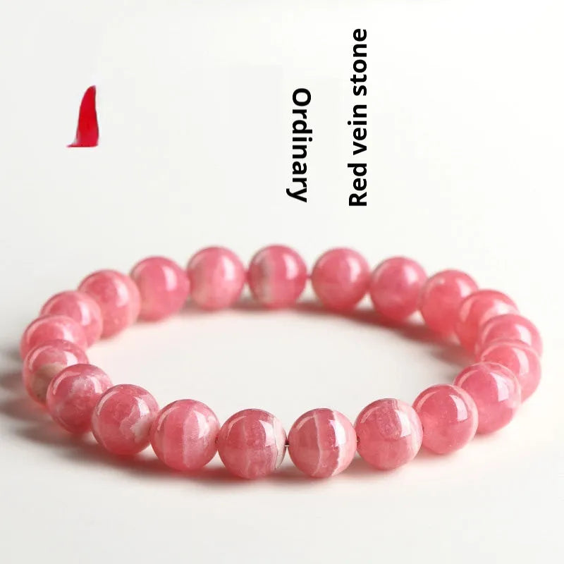 Geometric crystal bracelet with longevity lock in natural red rhodochrosite stone colours