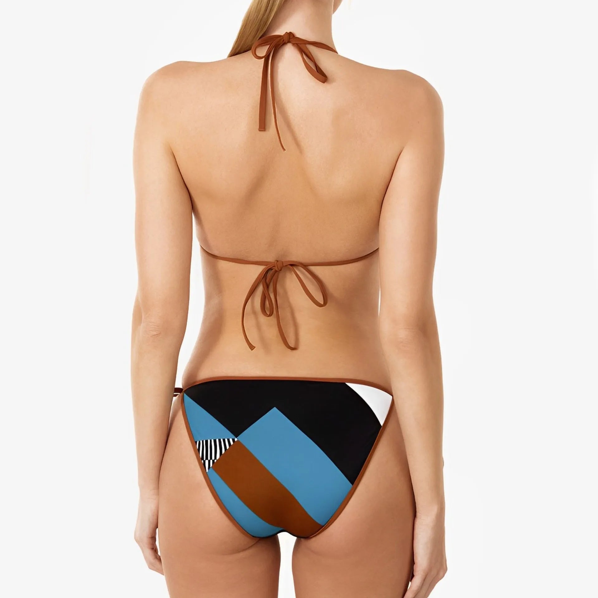 Women's skinny print split swimsuit bikini in polyester fibre with backless design