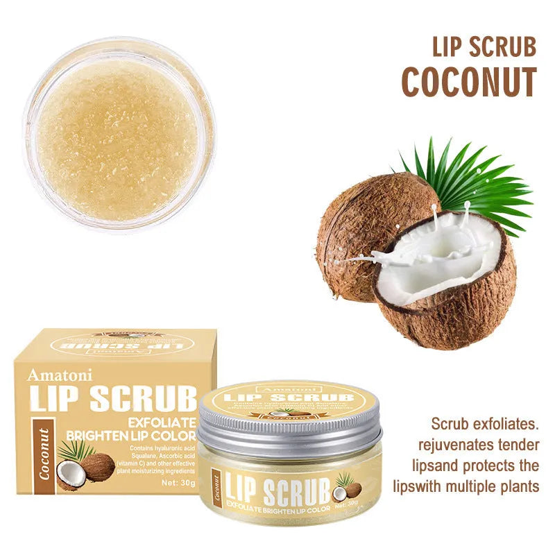 Amatoni lip scrub cream pot in choice of coconut, raspberry, vanilla or watermelon flavour, 30g size
