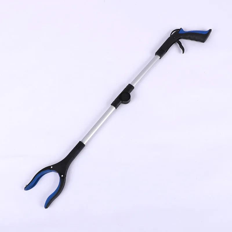 Folding aluminium rubbish clamp with extended arm and magnetic pick-up head in blue handle colour