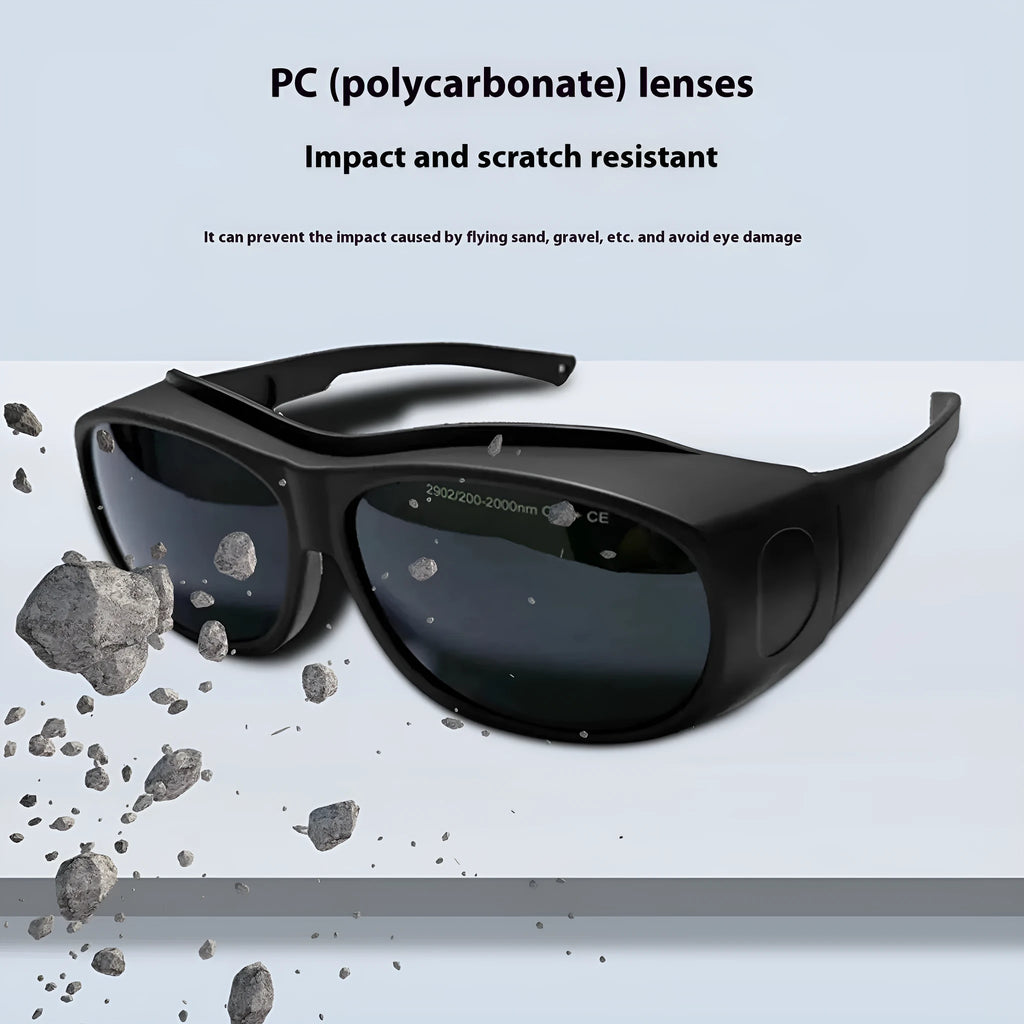 Laser protection goggles with PC polycarbonate lenses for 200-2000nm wavelength coverage