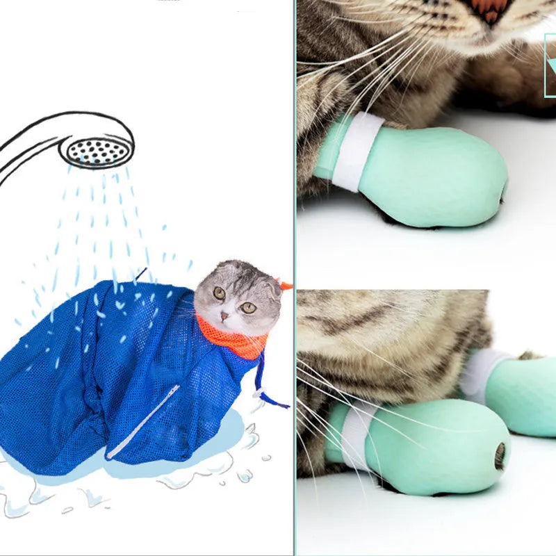 Green silicone cat anti-scratch foot covers for hand protection during pet care