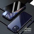 Black magnetic anti-spy tempered glass iPhone case showing privacy screen effect on iPhone 15 Pro Max.