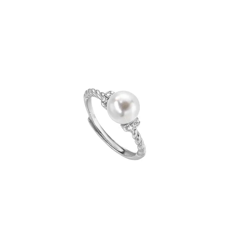 Geometric antique twist pearl ring with adjustable copper band in gold or silver finish