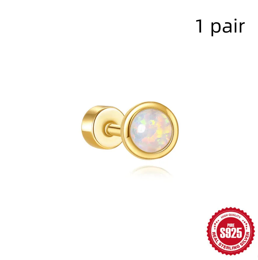 S925 sterling silver flat column threaded ear bone stud in a gold tone colour.